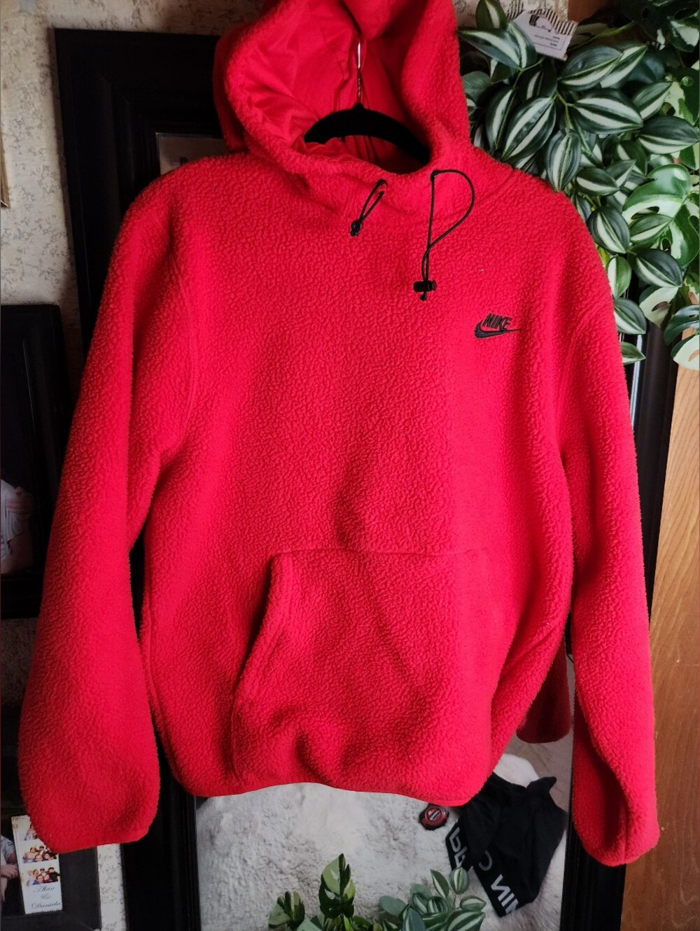 Nike Bright Red Sherpa Hoodie with Black Swoosh